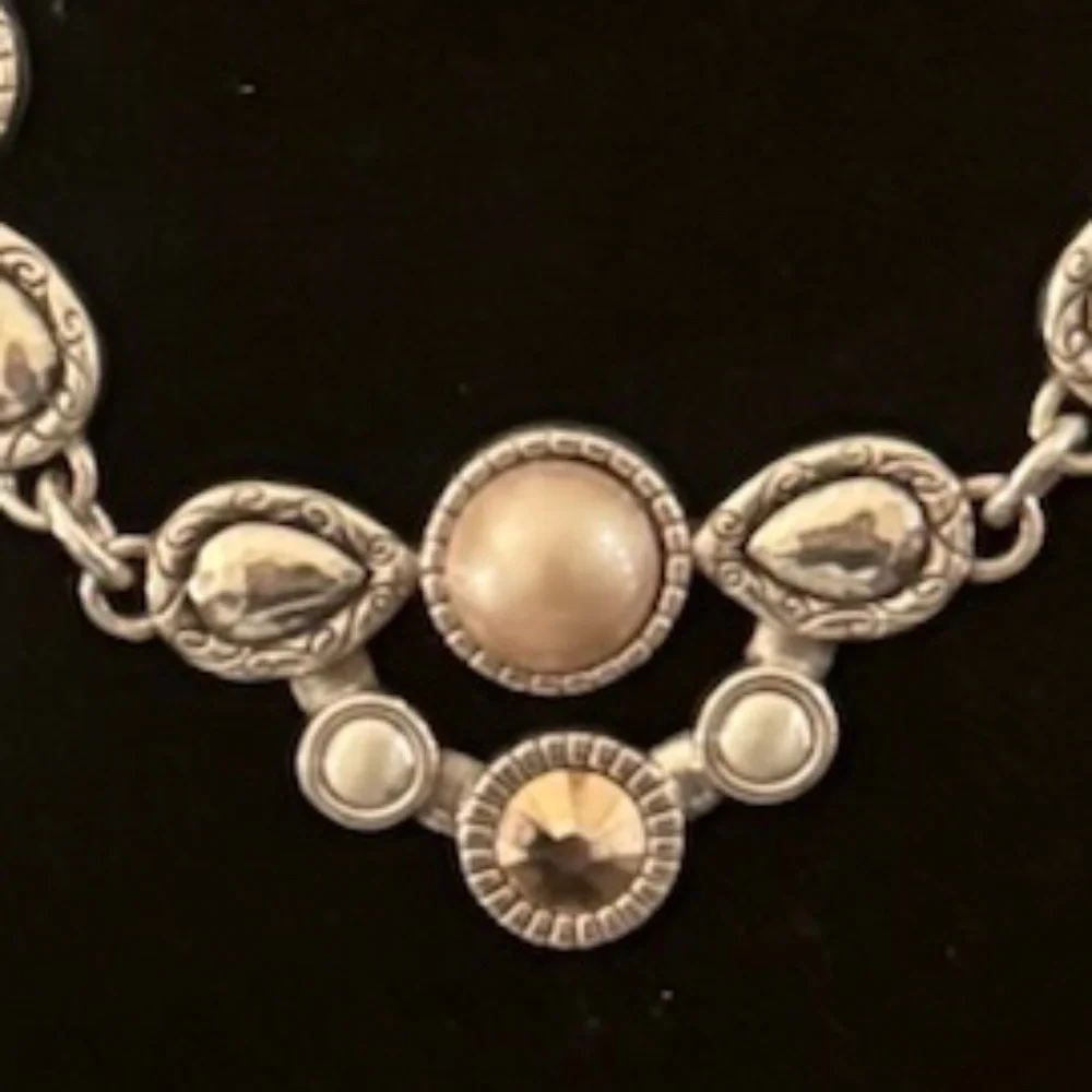 Brighton Pastille Jeweled Collar‎ Bibb Gold Pearl and Silver Set - Picture 3 of 6